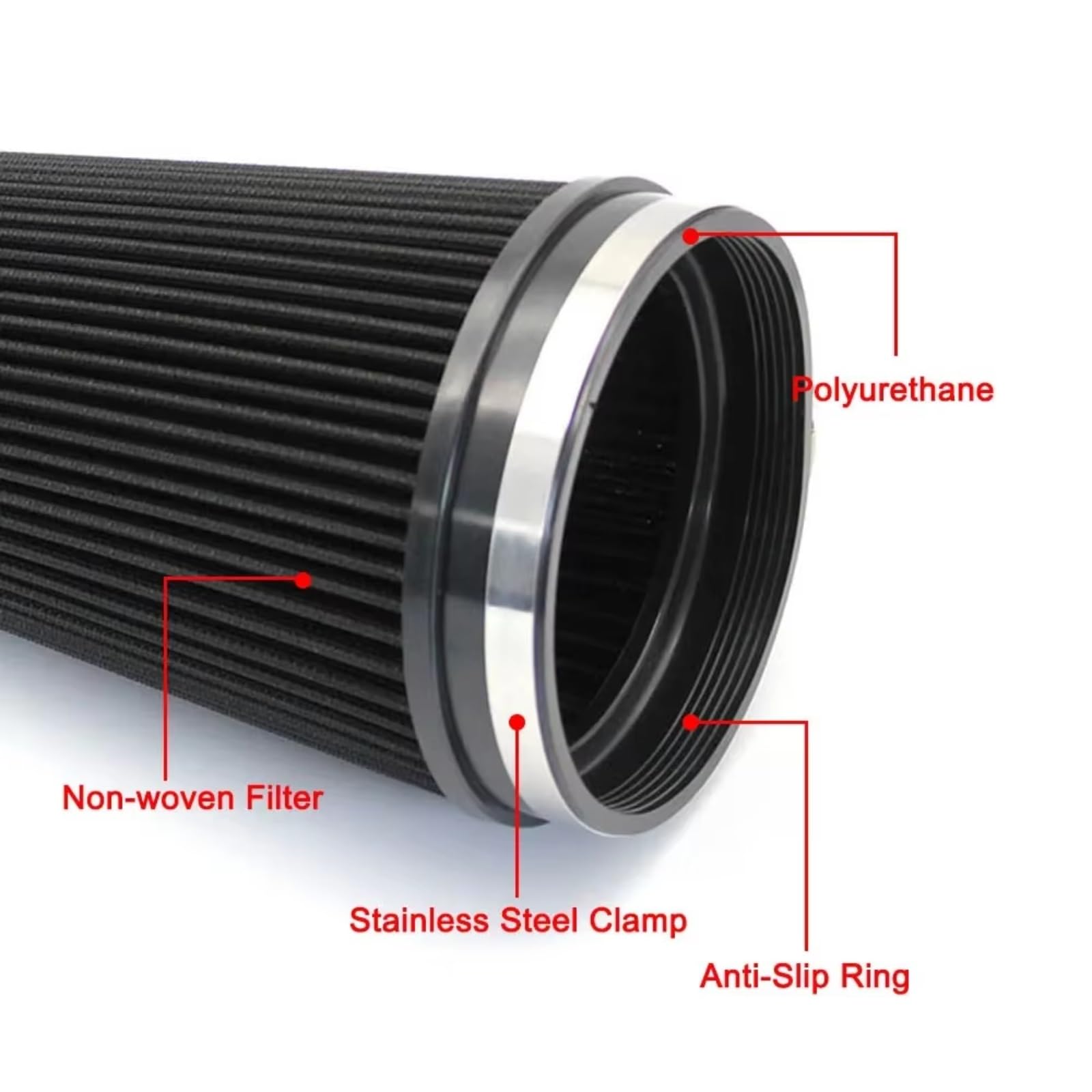 Filtro Aire Universal Motor Cono Para Alto Flujo Coche 150 Mm 6Pulgada filtro de aire motor | Para tubo de entrada de aire frío, filtro de entrada de aire frío lavable para motor de carreras(Black)