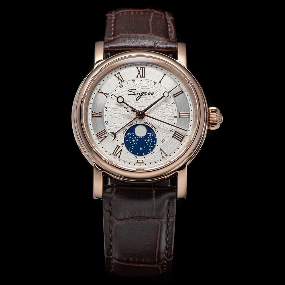 LOve Peace Moonphase Automatische Mechanische Herrenuhr Armbanduhren Möwe Uhrwerk ST2108 Wasserdichte Uhr Saphirglas Uhren Roségold Retro, rose gold, Retro