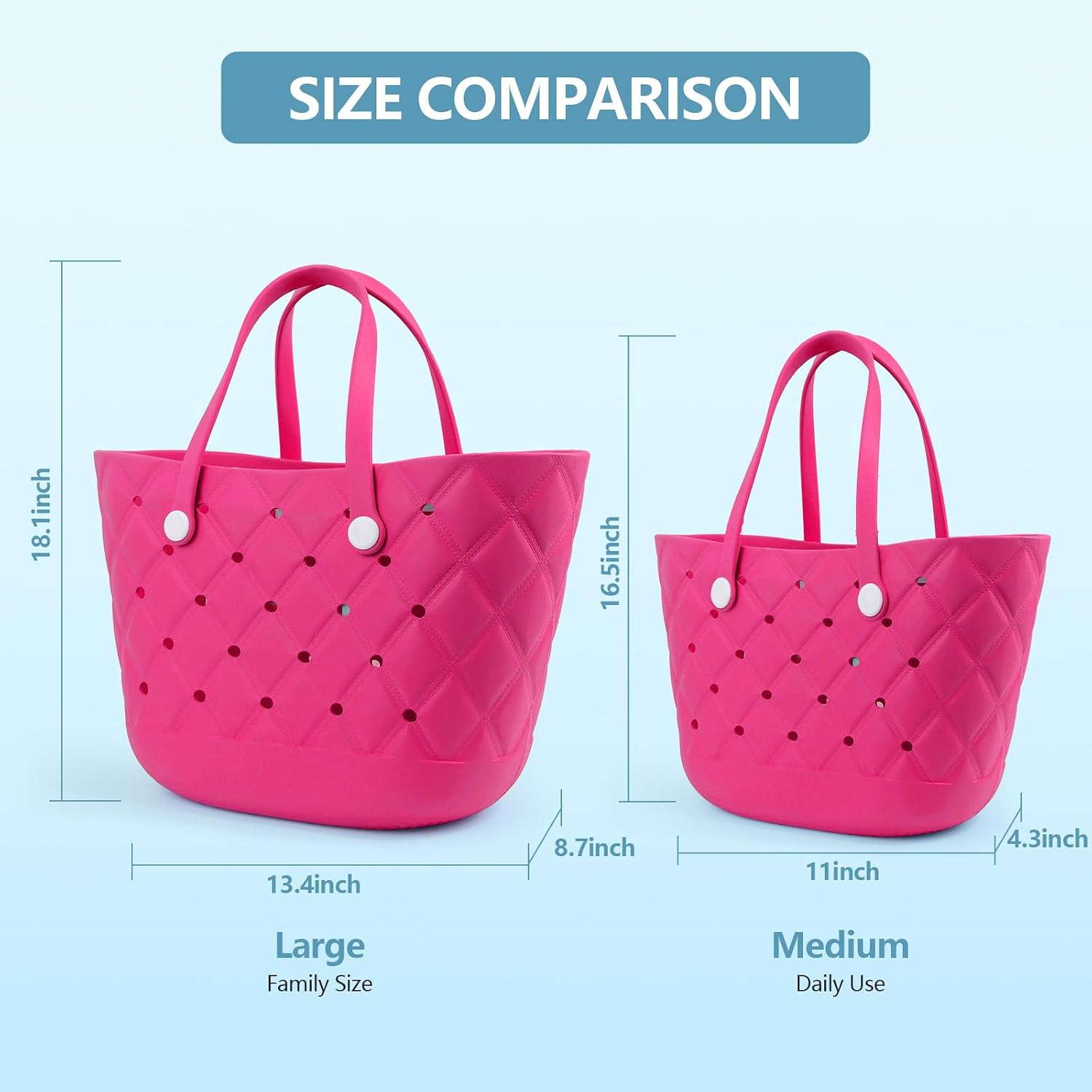 EVA Beach Bag for Women, Waterproof Rubber Beach Bag, Sandproof Pool Bag with 2 Pouches