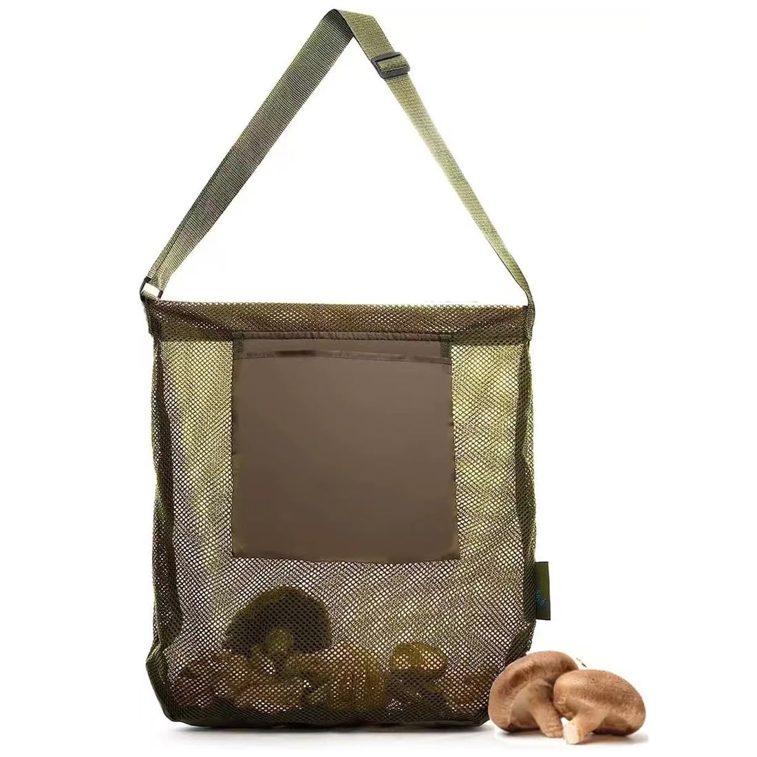 Borsa per la raccolta funghi verdi in rete con tracolla regolabile, borsa da picnic