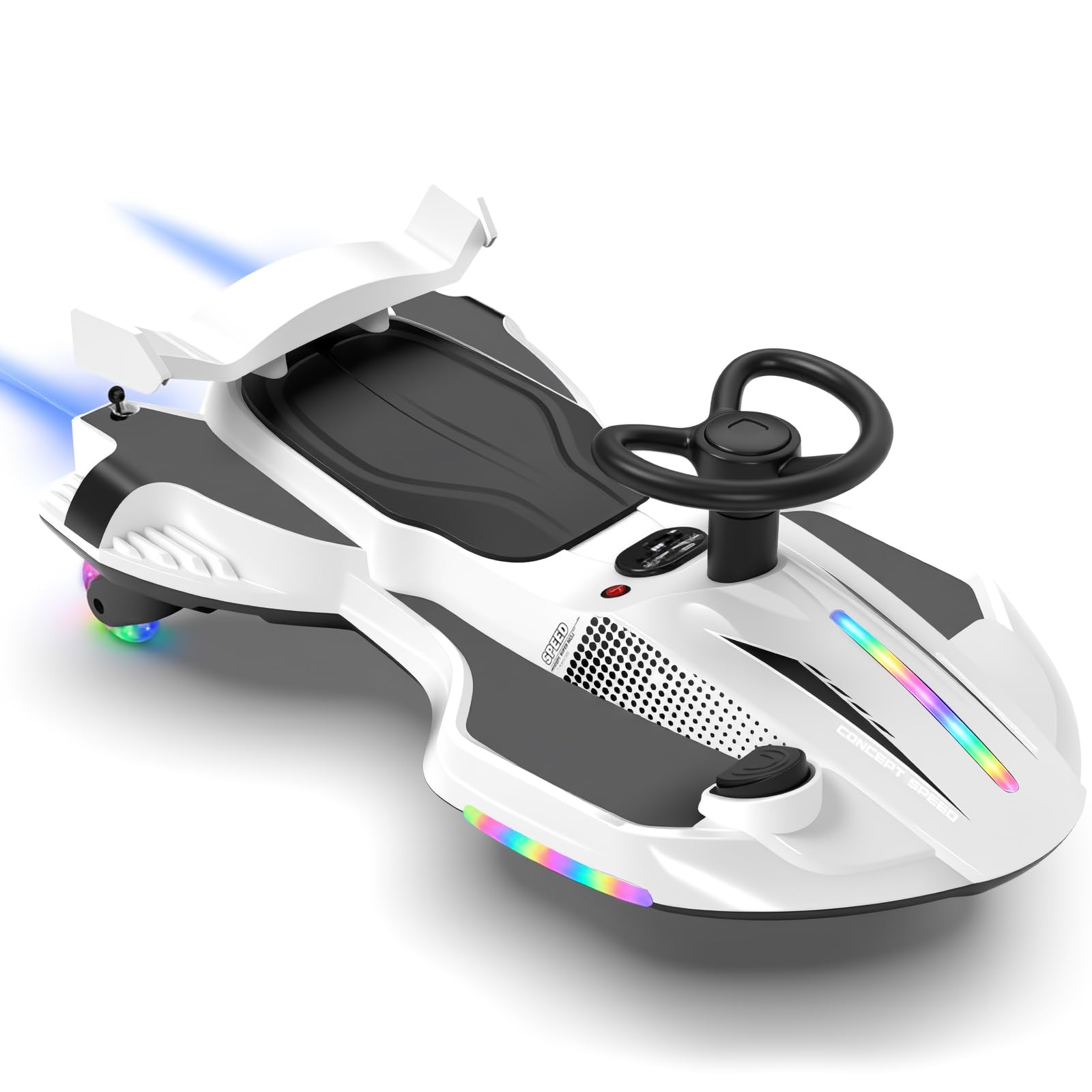 LALAHO Kinder Elektroauto, 2-in-1 Elektrisches Rutschauto mit Pedal,Wiggle Car mit Pedal,LED-Lichter,360° Lenkung,2 Geschwindigkeit Kippschutz Leuchtende Räder,für Kind ab 3 Jahren (Weiß-Schwarz)