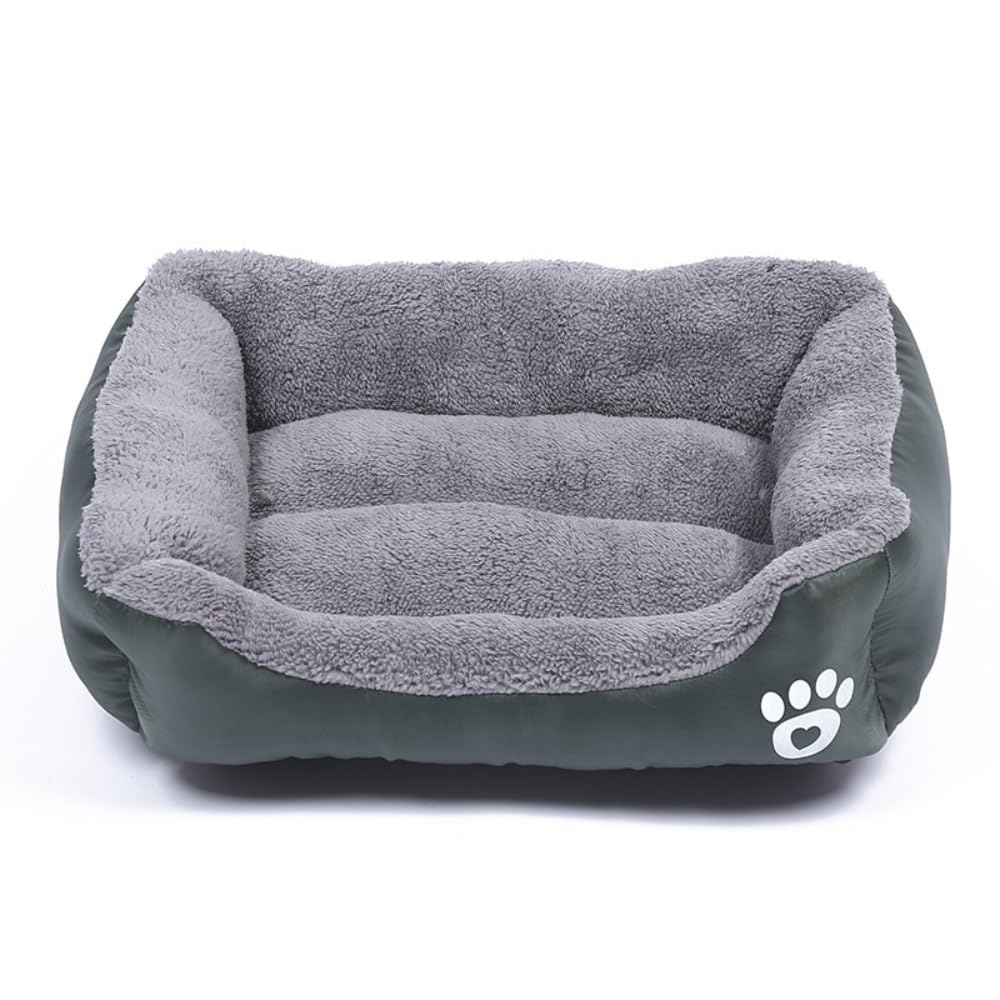 OUYUNKKA Dog Bed (L, 26.0 x 19.7 inch) Square Dark Green Sofa for Medium and Small Dogs and Cats, Semi-Enclosed Fluffy Soft Cushion, Easy Clean