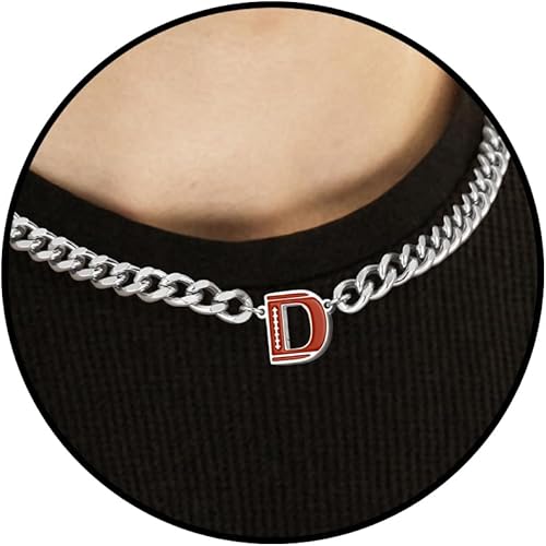Football Necklaces for Boys Stainless Steel Initial Necklace with Letter A-Z 6.5mm Cuban Chain Gifts for Him Boys Men Teens 16+2 Inches