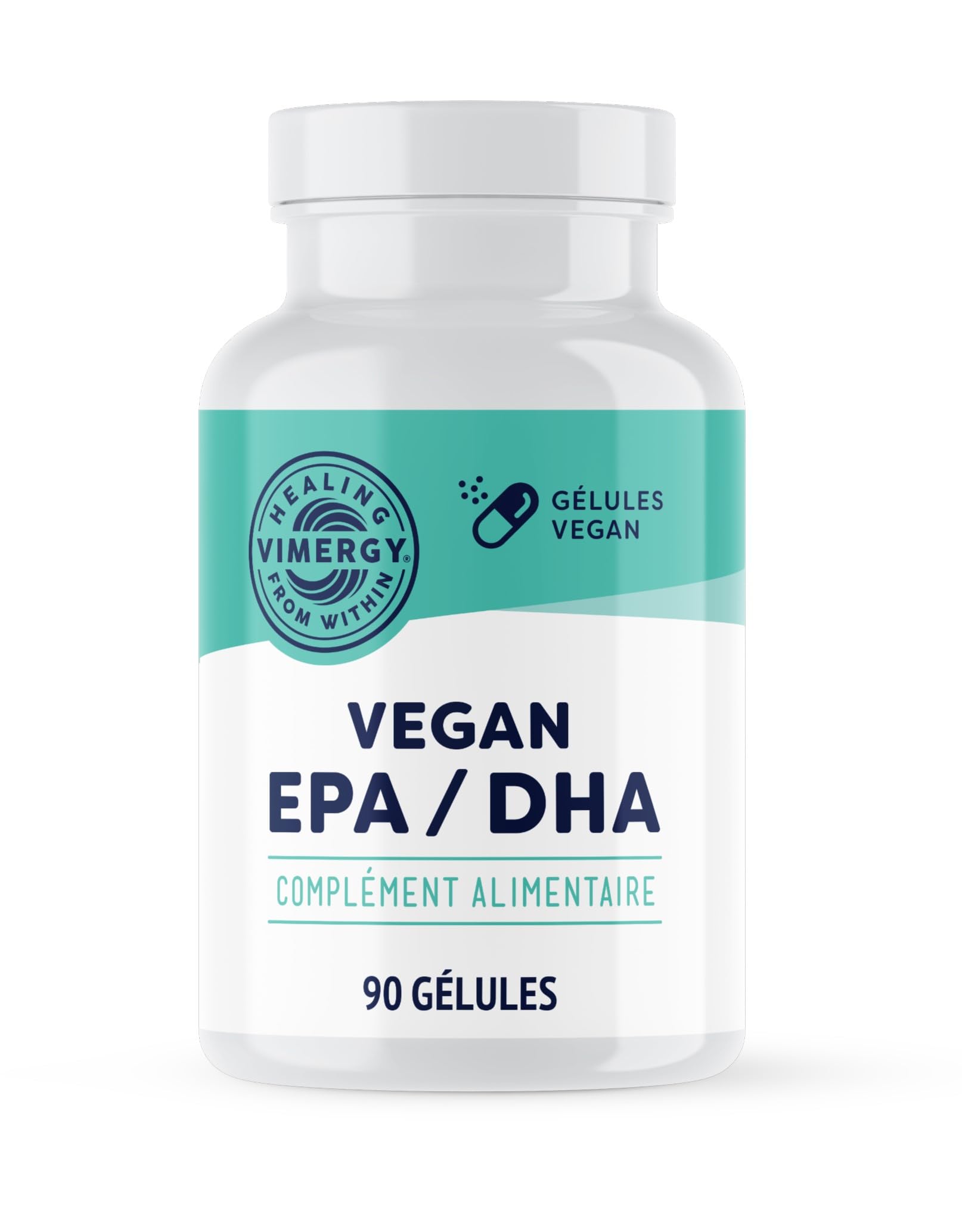 Vimergy Vegan EPA DHA (30 Portions) – Huile d'Algues Oméga 3 – EPA DHA – Huile Oméga 3 – Gélules d’Oméga-3 EPA DHA Sans Gélatine – Sans OGM ni Gluten, Casher (90 Unités)
