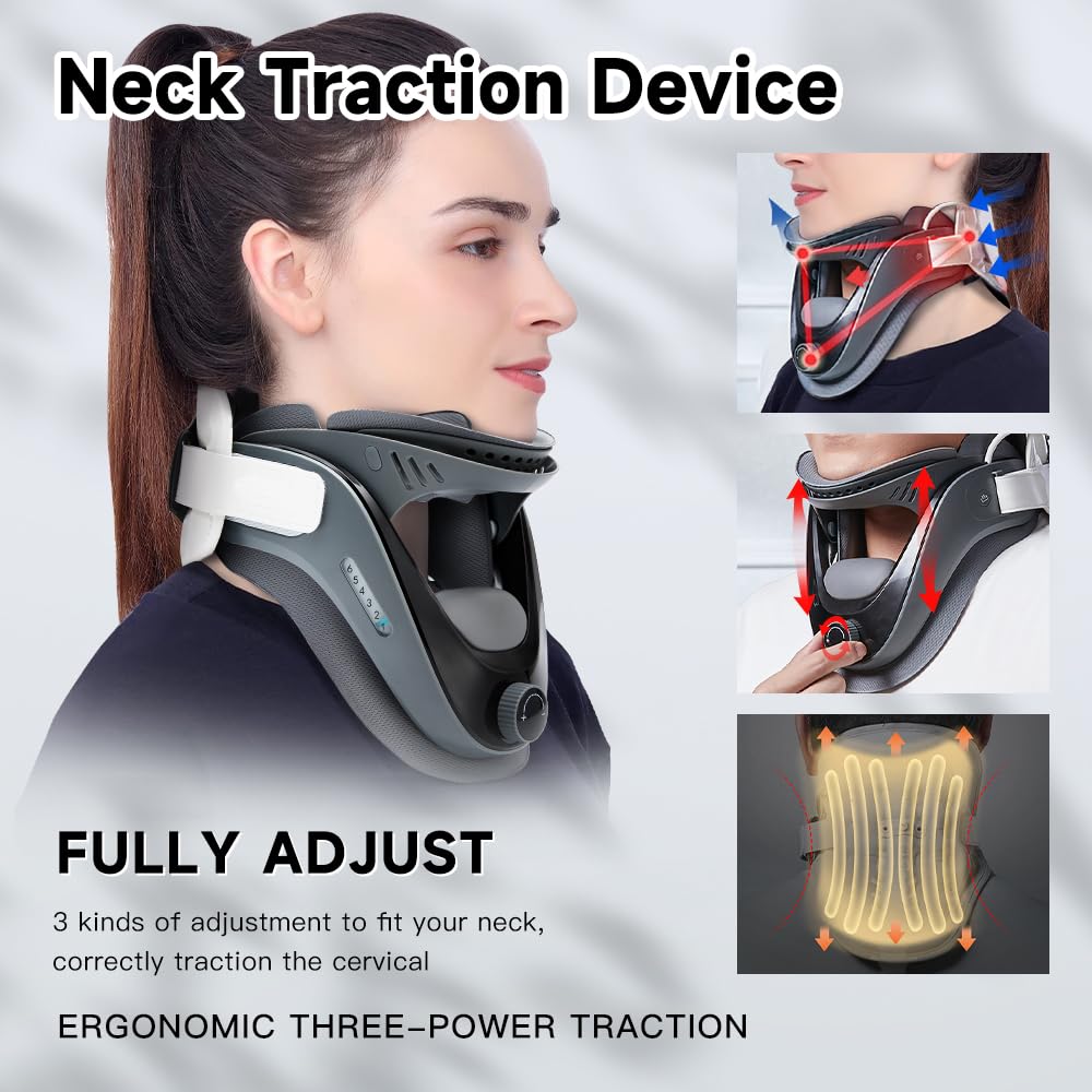 HEYOUTH Dispositif de Traction Cervicale Réglable et Léger - Soutien Nuque avec Coussin d'Air pour Alignement Vertébral et Soulagement Douleur à Domicile