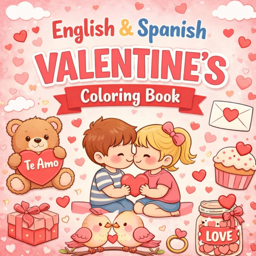 English and Spanish Valentine’s Day Coloring Book: A Fun Bilingual Coloring Book to Learn Love Words in English and Spanish