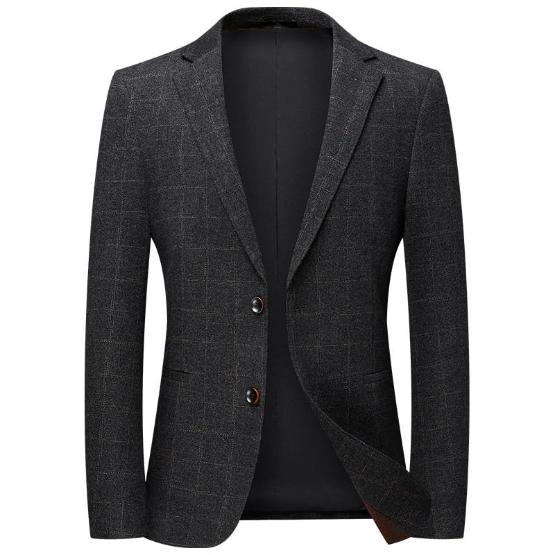 Mens Black Casual Sport Coats Two Button Slim Fit Lightweight Plaid Lined Notch Lapel Suit Jacket