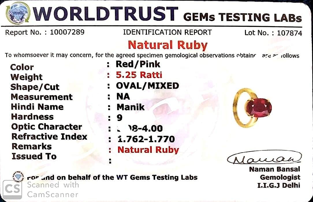 Ruby Gemstone Ring For Women And Men Handmade Certified Natural Unheated Untreated Real Panchdattu 22K Gold Plated By GEM EMPORIUM., PINK