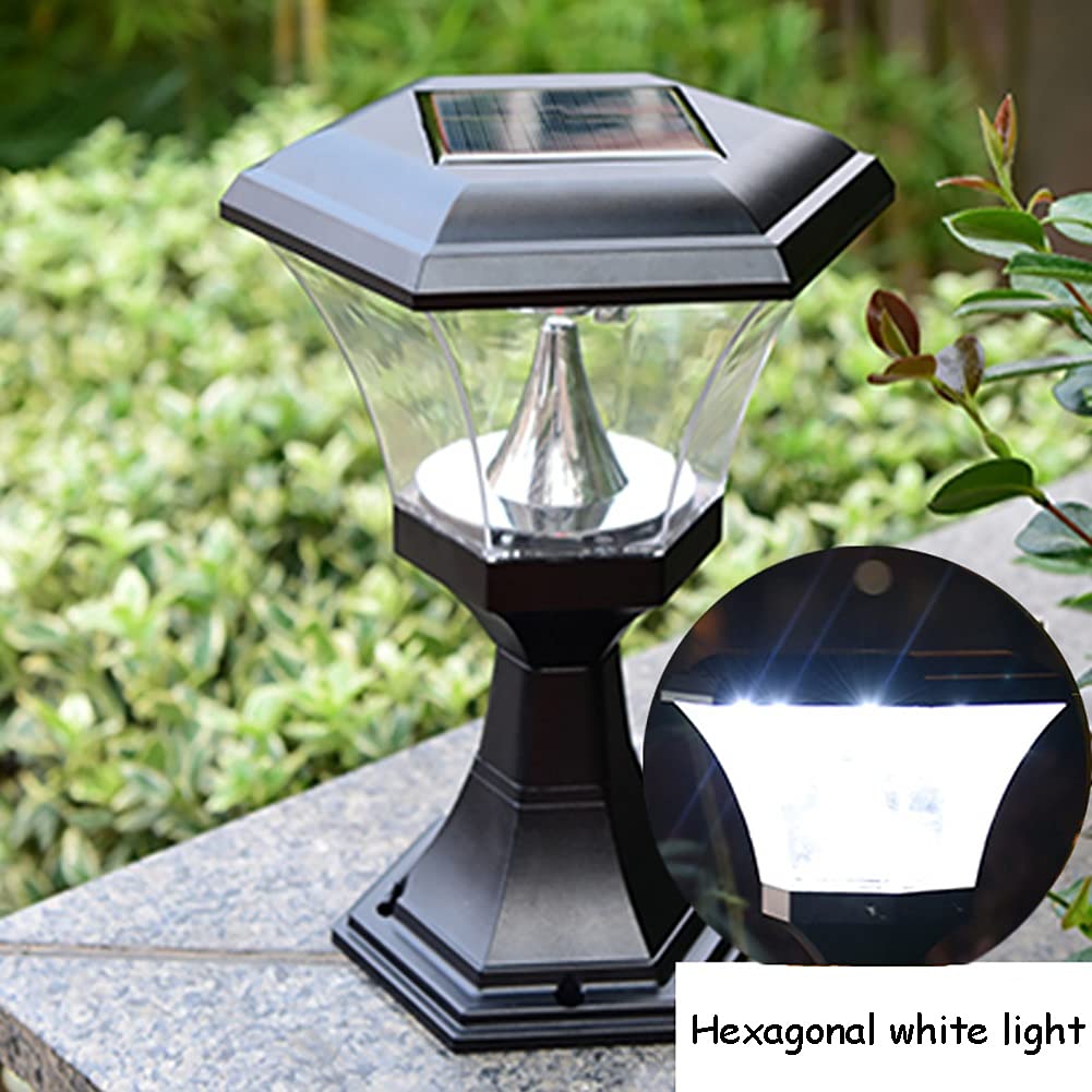 Farola Solar Impermeable LED para Jardín - Lámpara de Poste Al Aire Libre, Columna Solar con Cabeza y Valla de Madera