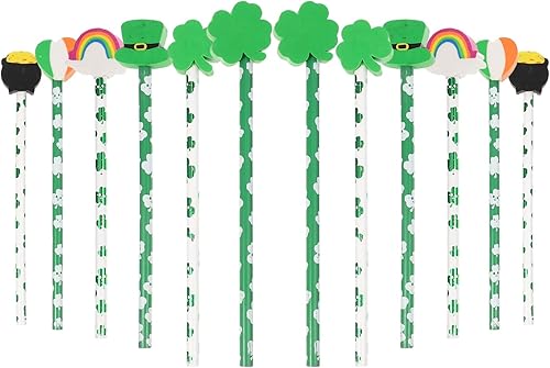 12 lápices del día de San Patricio, de madera, trébol, sombrero, lápices, Día de San Patricio, recuerdos de fiesta para el Día de San Patricio