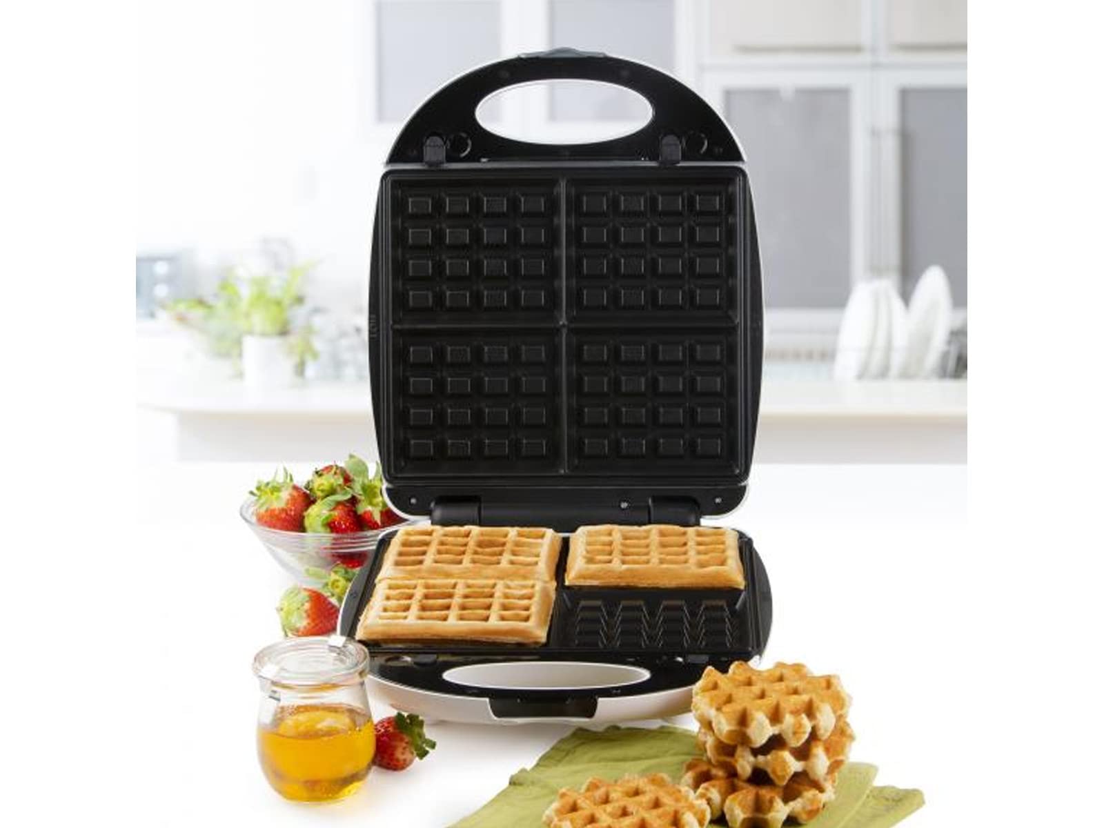 Sandwichera XXL 2 en 1, 4 placas de conchas y gofrera, 1200 W