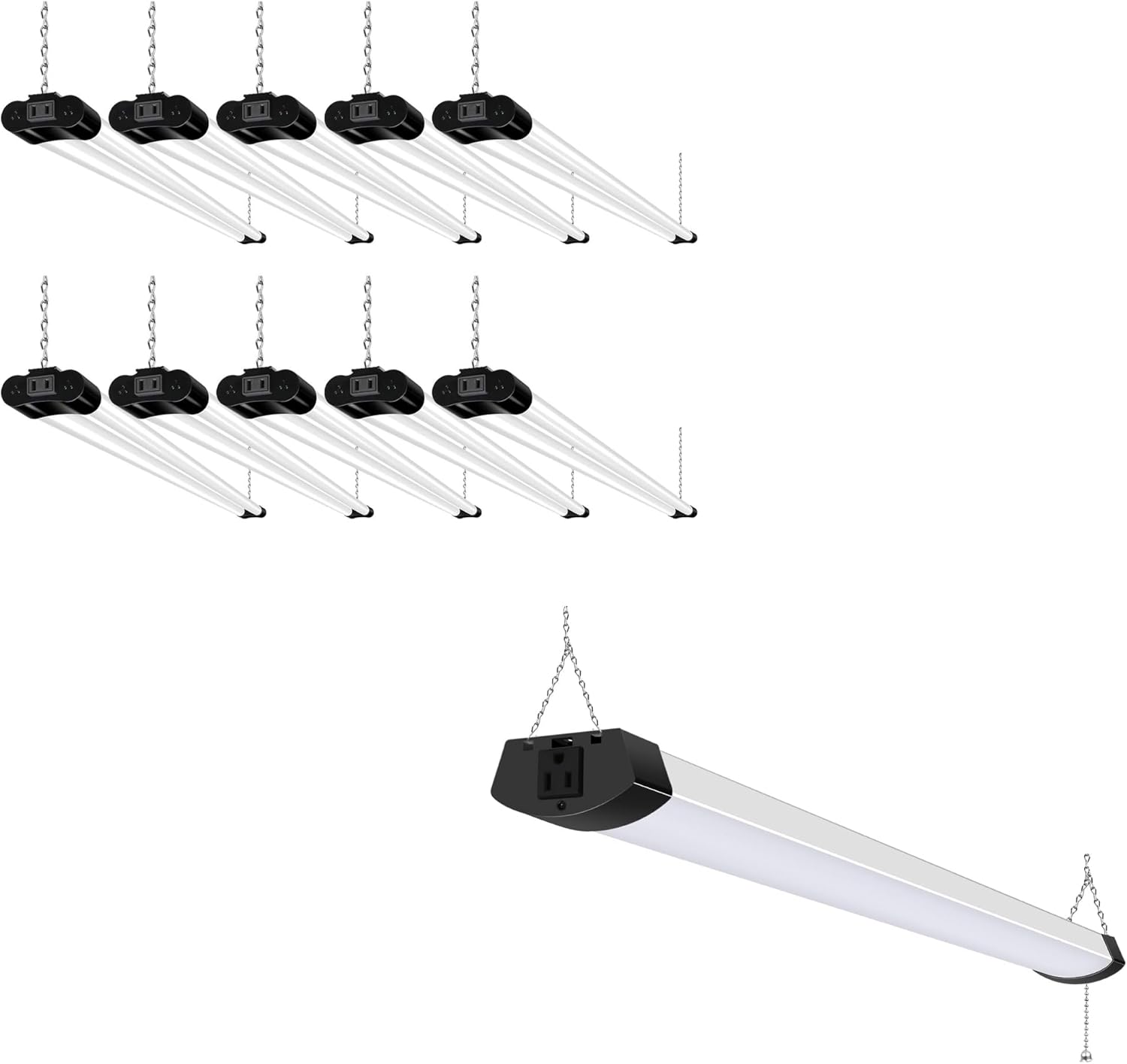 hykolity 5000K LED Shop Light Linkable, Daylight LED Ceiling Lights for Garages, Workshops, Basements, Hanging or FlushMount, Included Power Cord and Pull Chain,ETL