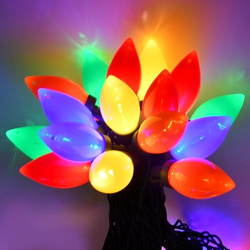 Decoraciones de Navidad  Luces LED C9 multicolor de 25 pies para exteriores, impermeables, enchufables, luces LED C9 de Navidad para casa, árbol,