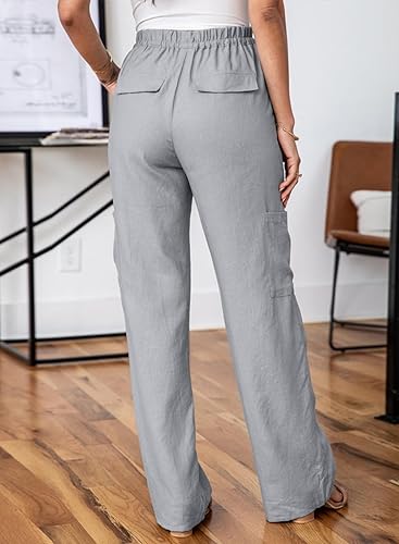 Miniatura 4 de Acelitt Pantalones cargo holgados de cintura alta para mujer, estilo casual, con cordón elástico, pierna recta, cómodos con bolsillos
