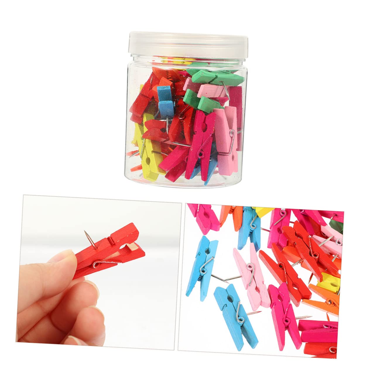 jojofuny 4 Sätze Holzclip Thumbtack Deko Stecknadeln Für Pinnwand Bastelbüroklammern Reißnägel Stecknadeln Für Kunstwerke Reißnägel Fürs Büro Rostfreier Stahl 50 Stück * 4