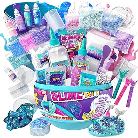 GirlZone Egg Mermaid Sparkle Slime Kit, 39-Piece Glow in The Dark Slime Kit with Glitters & Lots of Add Ins, Fun Christmas Stocking Fillers for Kids Cover