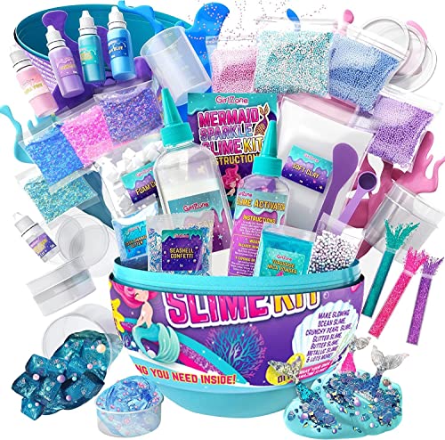 GirlZone Regalos para Niñas Kit de Slime para Niñas y Niños en un Huevo Sorpresa de Sirena Fábrica de Slime Fluffy con Pegamento / Cola y Activador 22 Piezas DIY Slime con Glitter