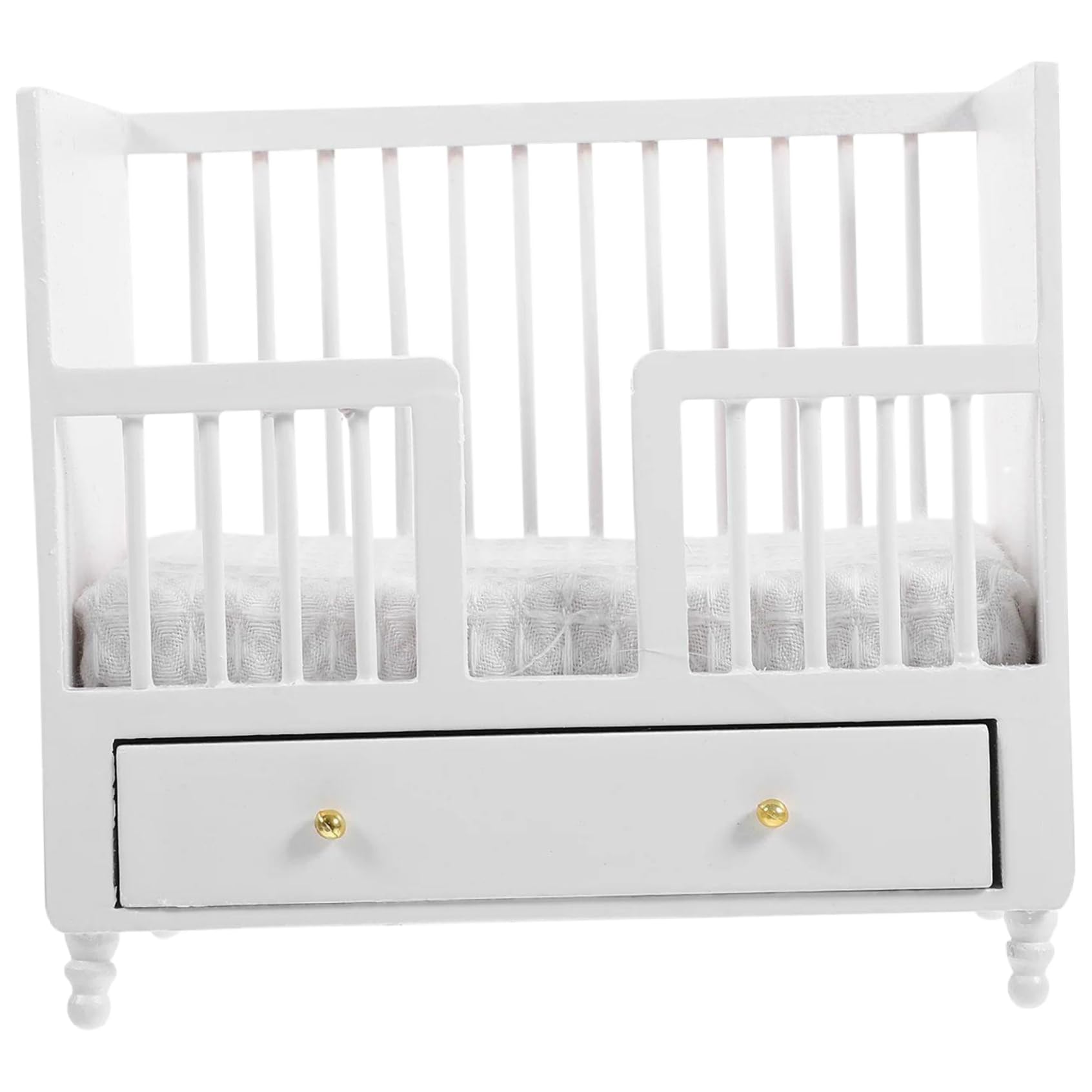 Dollhouse Crib, 1/12 Scale Wooden Dollhouse Bed Miniature Baby Crib Mini Furniture Baby Bed Model Nursery Accessories for Decor 1 12 Scale Accessories