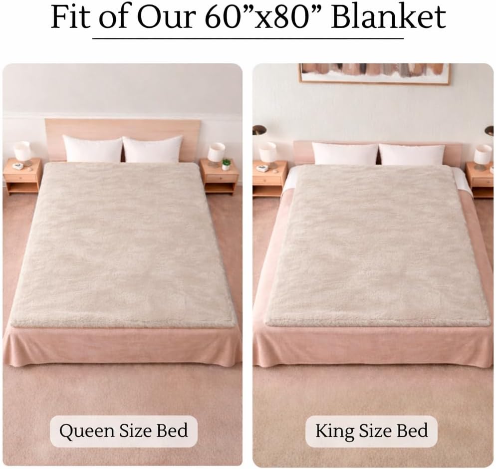 Waterproof Blanket for Bed Intimacy (80"x 60" Queen Size) Reversible Fleece | Sherpa, Love Blanket, Water Proof TPU Stain Proof Couch Furniture Mattress Winter Large Dog Bed Cover - Beige - Image 4