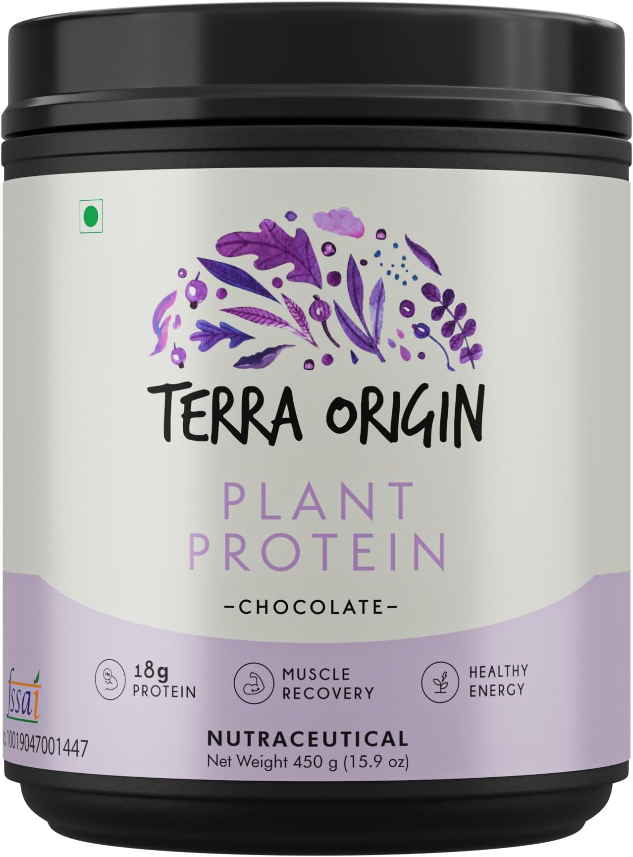 Terra Origin Plant Protein Powder | 18g Protein | Pea Protein Isolate & Flax Seeds | Muscle Recovery | Chocolate | Plant-based Healthy Energy | Vegan | Gluten Free | For Women & Men | 465g.