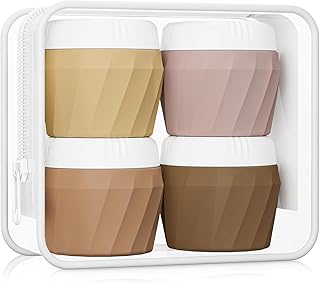Travel Containers for Toiletries, Premium Silicone Cosmetic Cream Jars, TSA Approved Leak-Proof Refillable Travel Size Toiletries with Clear Bag for Cosmetic Face Body Cream (Apricot, 1OZ)