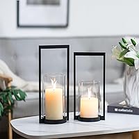 Vista 4 de Sziqiqi Hurricane Candle Holder for Pillar: Black Modern Candle Holders for Table Centerpiece - Geometric Candle Stand Set of 2 with Glass for