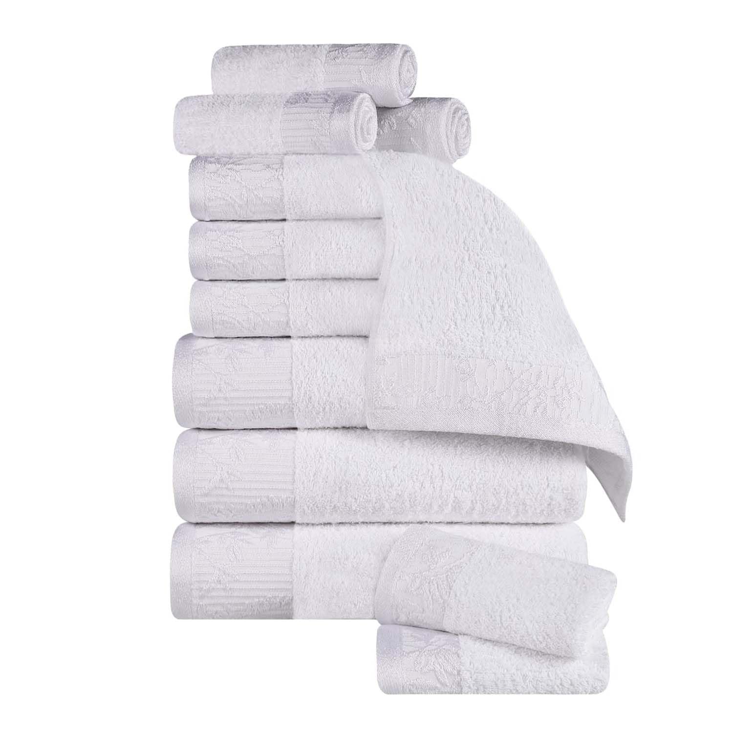 Superior 12 Piece Cotton Towel Set, Floral Jacquard Dobby Border, Quick Dry, Decorative Bathroom, Spa, Shower, Bath, Includes 3 Body, 3 Hand, 6 Face
