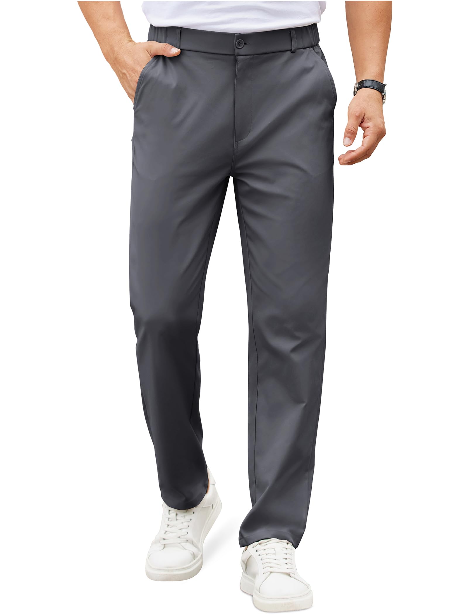 COOFANDY Mens Casual Chino Pants Elastic Waist Lightweight Trousers Classic-Fit Business Dress Pants with Pockets