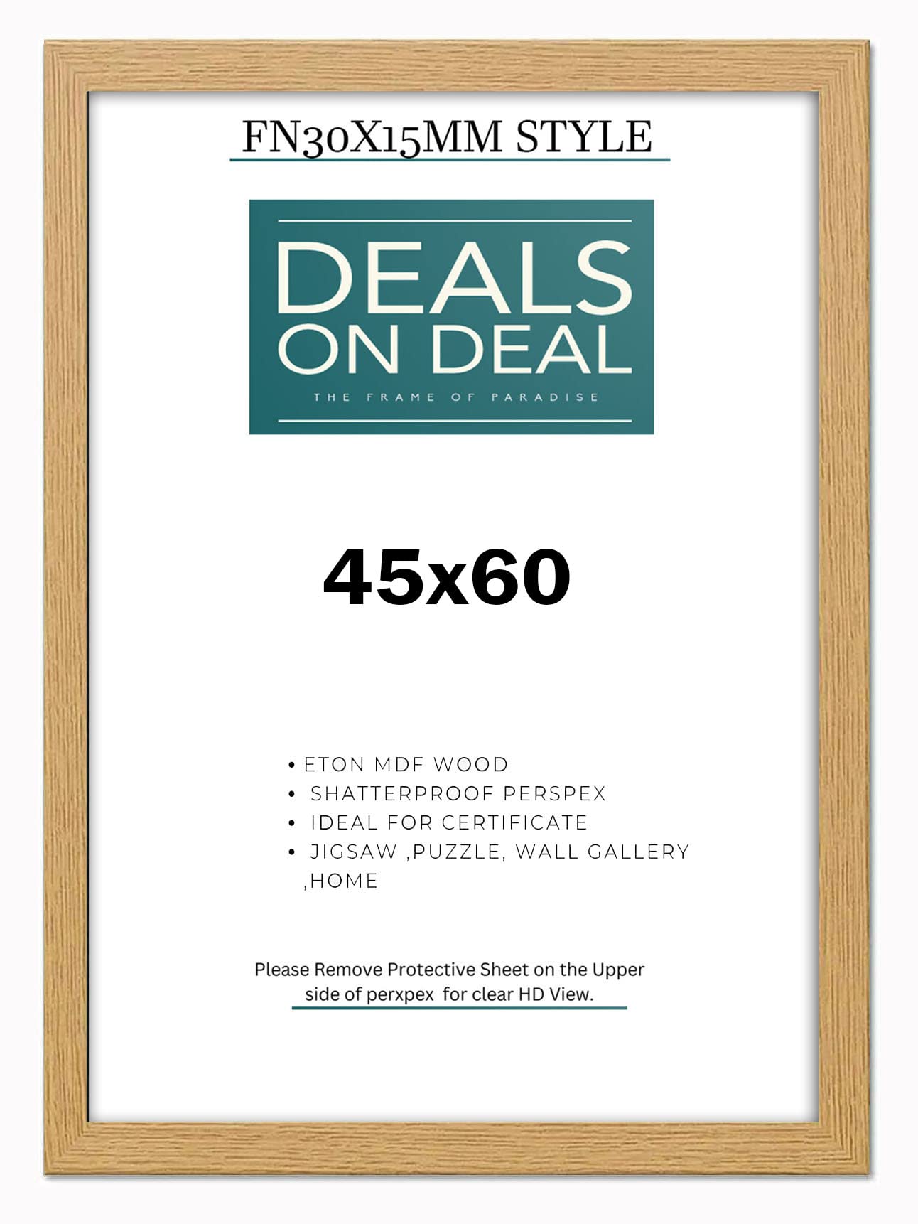 DEALS ON DEAL 45x60cm Picture Frame Solid MDF Wooden Jigsaw Puzzle Poster Frame, High-end Modern Style, Made High Definition Acrylic Front for Wall and Tabletop Photo Display [OAK 45x60]