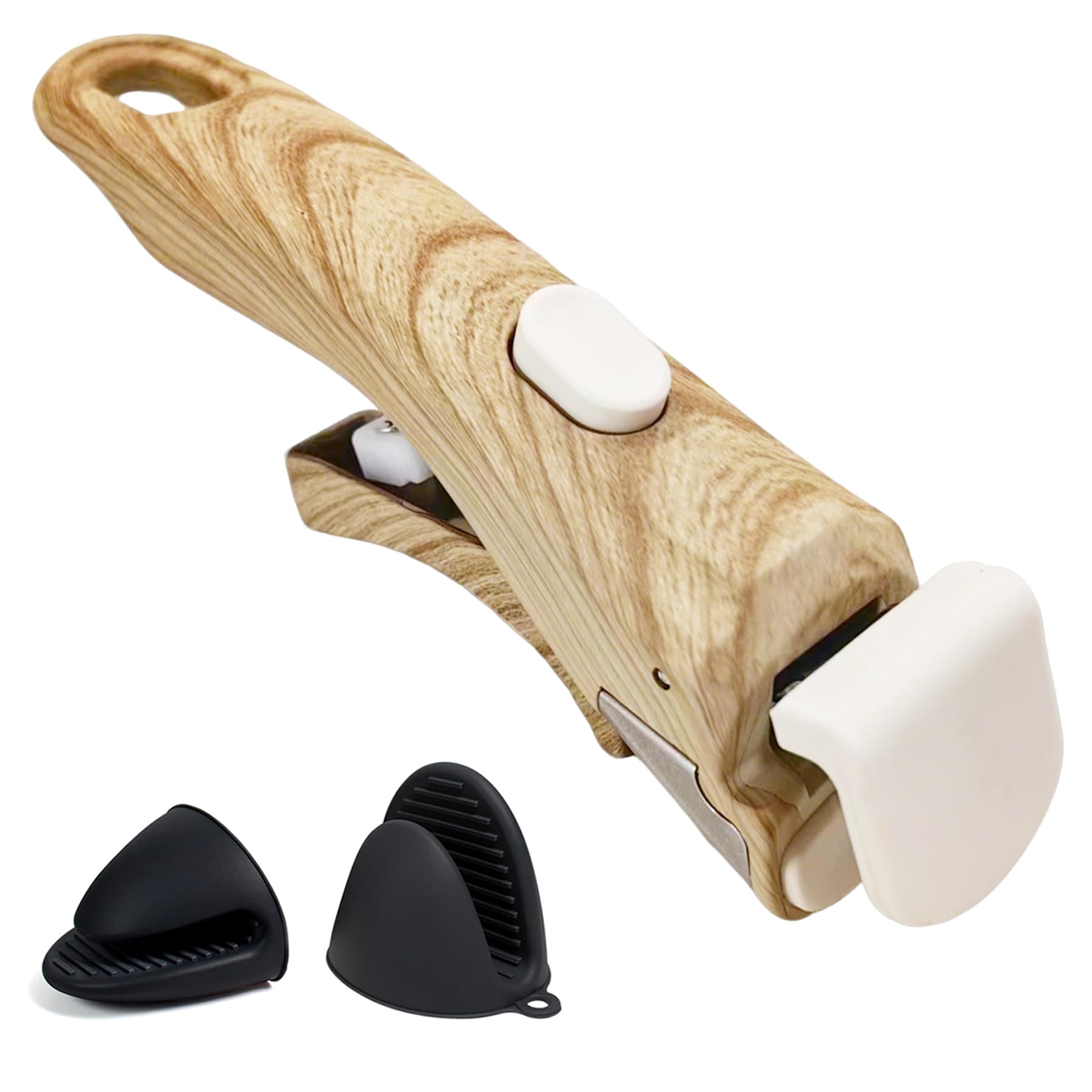 Poignée amovible aspect bois pour casseroles et poêles avec 2 gants silicone