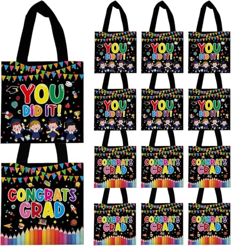 delaimastor 20Pcs Kindergarten Graduation Non-Woven Gift Bag Preschool Graduation Gifts Wrapping Tote Bag Reusable for Children Daughters Sons Graduation Party Supplies 8.6x8.6 Inches