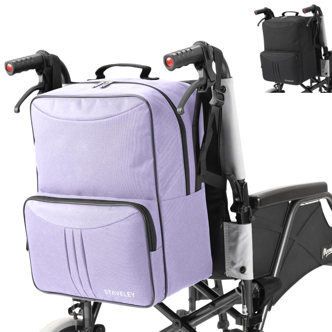 Staveley Wheelchair Bag | Wheelchair Backpack and Wheelchair Bags for Back of Chair | Electric Wheelchair Storage Bag Accessories for Daily Travel and Shopping (Purple)