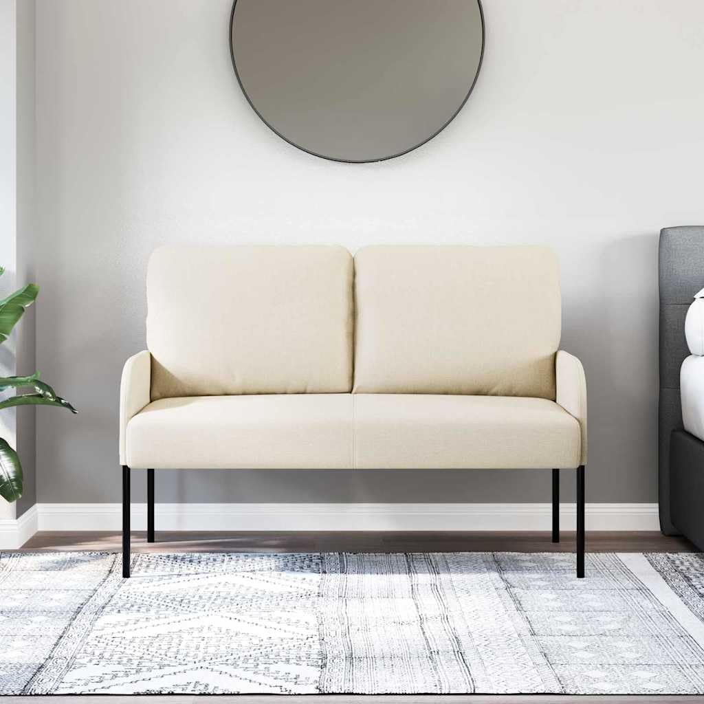 Sofá suave moderno de 110 cm de ancho de asiento color crema con cojín Bullnose, sofá de dos plazas de madera contrachapada y metal para salón, pasillo y dormitorio, diseño moderno