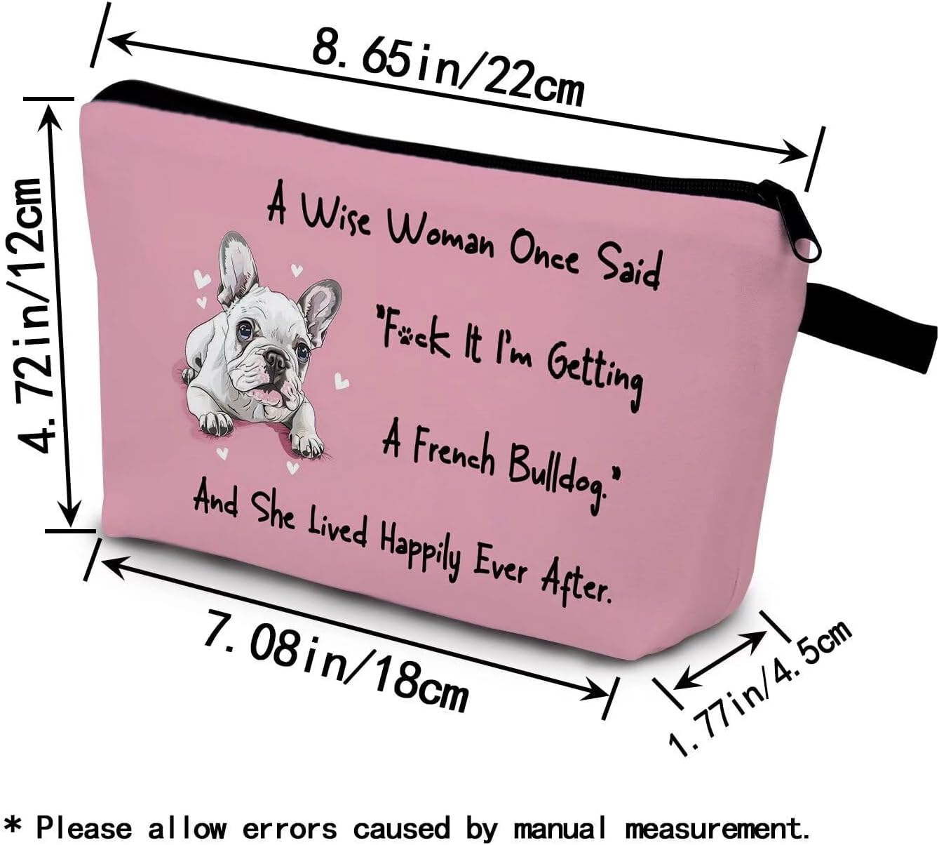 Wise French Bulldog Mom Cosmetic Bag French Bulldog Pattern Pink Small Cute Organizer Bag with Zipper Happy French Bulldog Mom Makeup Bag Present for Dog Mom Bulldog Lovers Women - Image 2