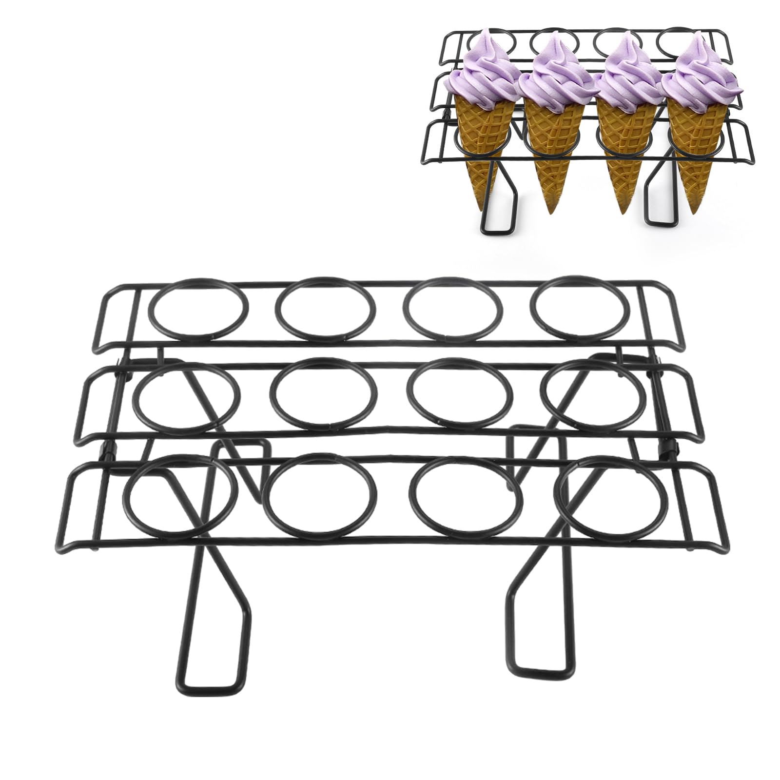 Soporte para Conos, Soporte para Helado, Soporte de Exhibición de Cono, Soporte de Cono de Helado para La Cocina de Hornear, Refrigeración, 12 Agujeros Conos de Magdalenas Plegable