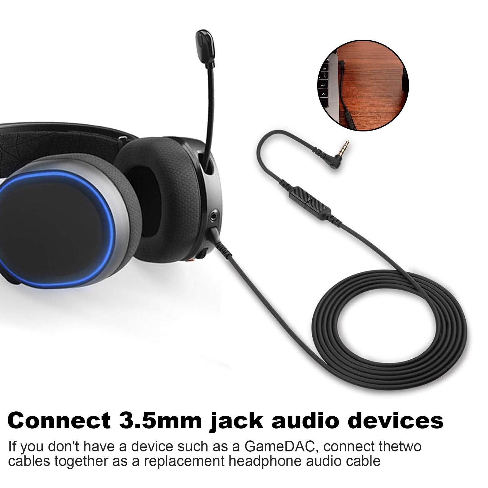 Wymienny kabel audio Arctis 5 kompatybilny ze słuchawkami do gier SteelSeries Arctis 3, Arctis Pro, Arctis 5, Arctis 7, kabel audio 3,5 mm do GameDac