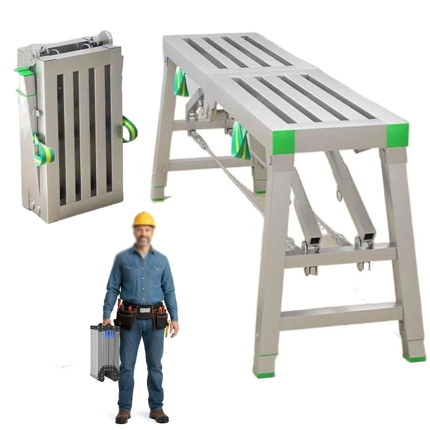 Treppe Banco Plegable Plataforma de Trabajo Aluminio Escalon Taburete, Andamio Portátil 400 Kg de Capacidad de Carga, Escalera Andamio Plegable, Regulable en Altura,160 * 40cm
