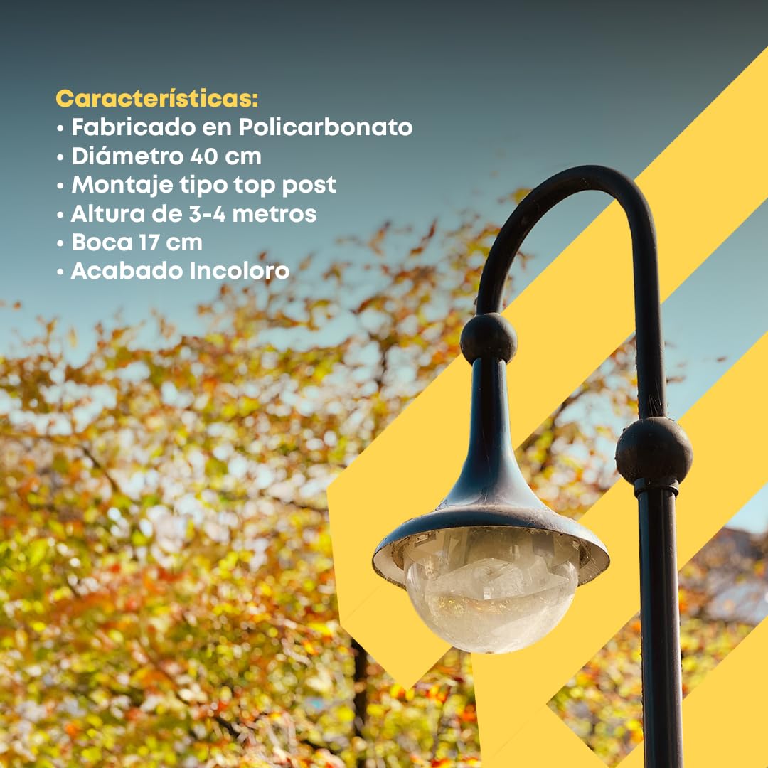 Bola Farola Exterior Policarbonato Incoloro Ø 40 cm Boca 17 cm Alumbrado Público