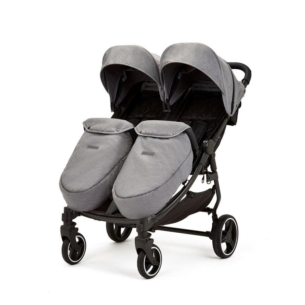 Ickle Bubba Venus Prime Double Stroller – Twin Pushchair from Birth to 15kg per Seat, Includes Newborn Cocoon, Footwarmers, Rain Cover, Compact Fold, Multi-Recline Seats & UPF 50+ Hoods (Space Grey)