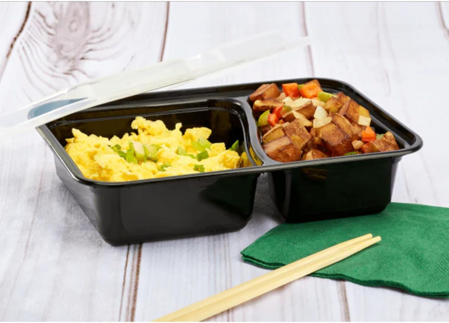 Karat Meal Prep Containers [30 oz - 150 ct] 2-Compartment, Reusable & Disposable Take Out Containers with Lids - Microwave & Dishwasher Safe Bento Boxes