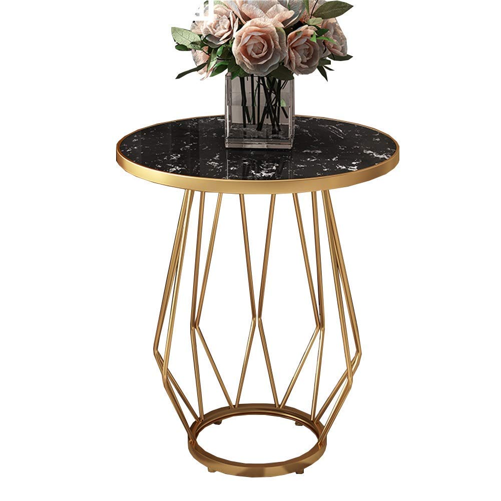 Table basse ronde effet marbre avec cadre en métal doré haut de gamme