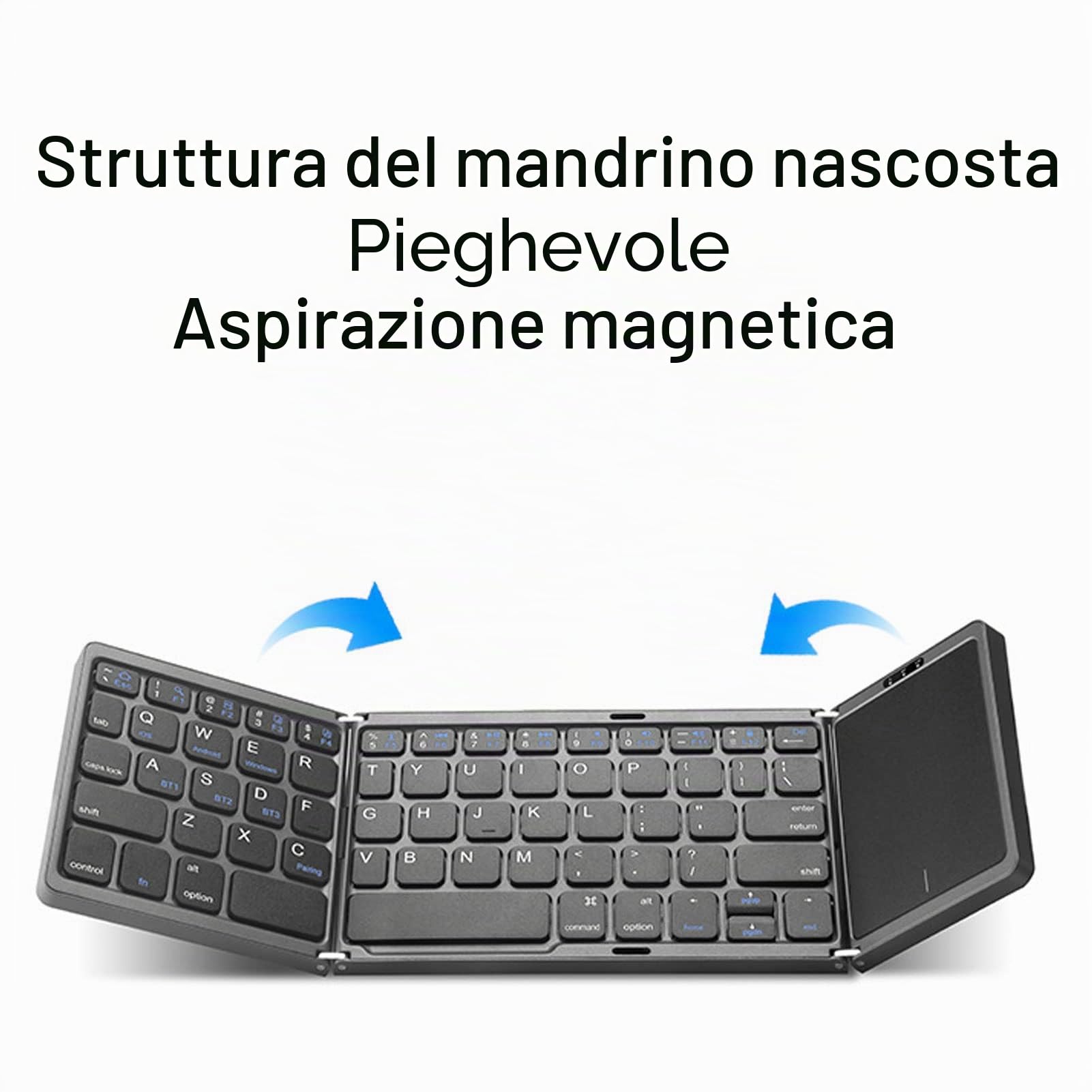 Bewinner Tastiera Bluetooth Pieghevole, Tastiera Wireless Portatile Pieghevole con Touchpad, Tastiera Wireless BT Ricaricabile Tramite USB per Tablet Smartphone Android Windows