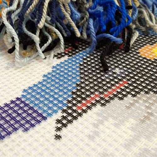 Image of Brvsk Ferine Stamped Cross-Stitch Kit for Adults and Beginners - Penguins in Love 16″ x 16″ with Clear, Precise Printed Design on Cotton Canvas; Includes 2 Needles, Yarn, and Easy-Read Chart