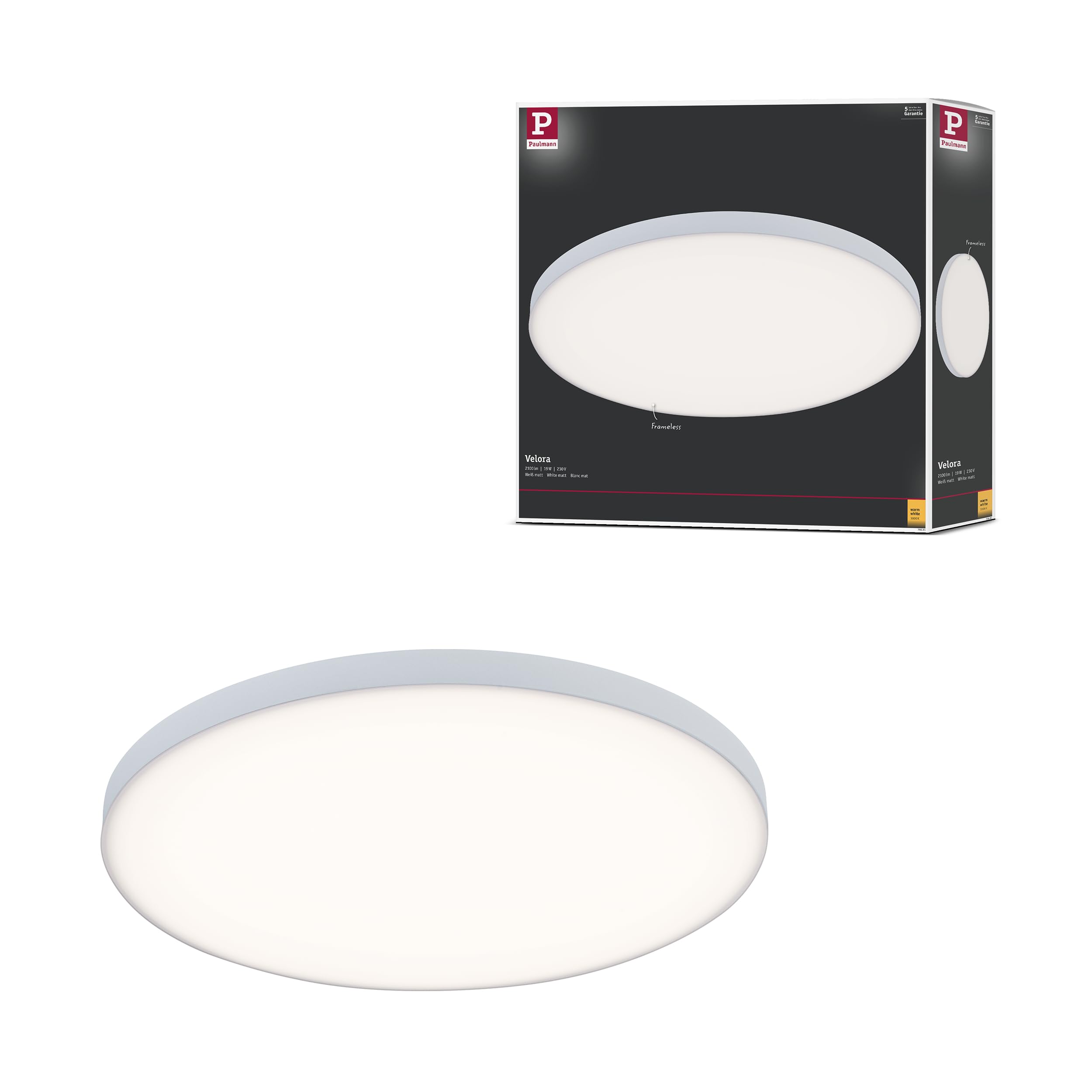Paulmann 79891 LED panel Velora round 400mm 2100lm 3000K White round ceiling luminaire Metal