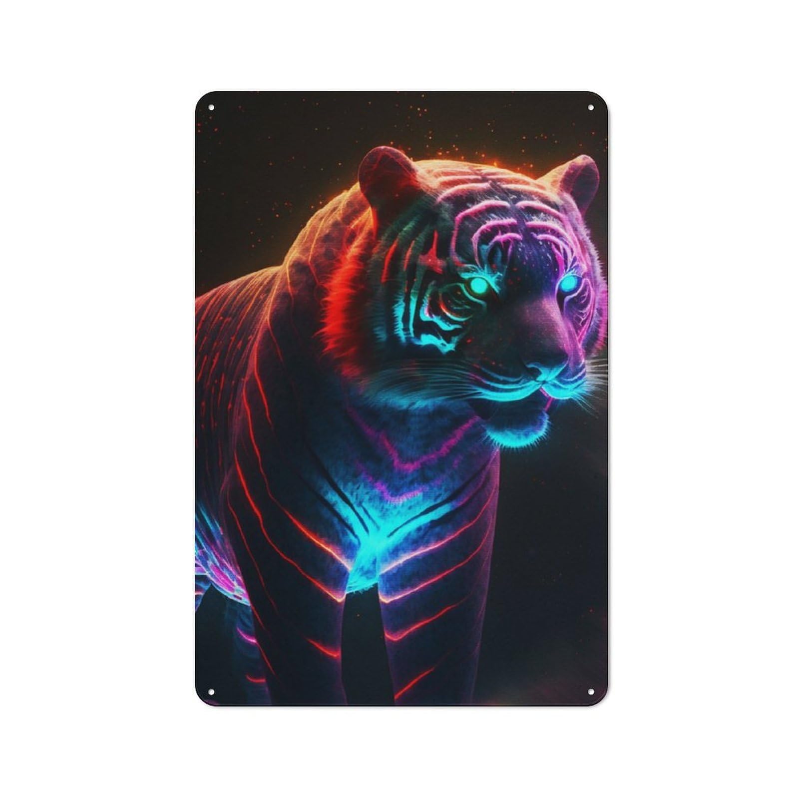Junmoney Neon Tiger Workshop Style Garage Metal Sign 30X20cm Featuring Industrial Wall Art For Garage, Hobby Room, Office Or Man Cave