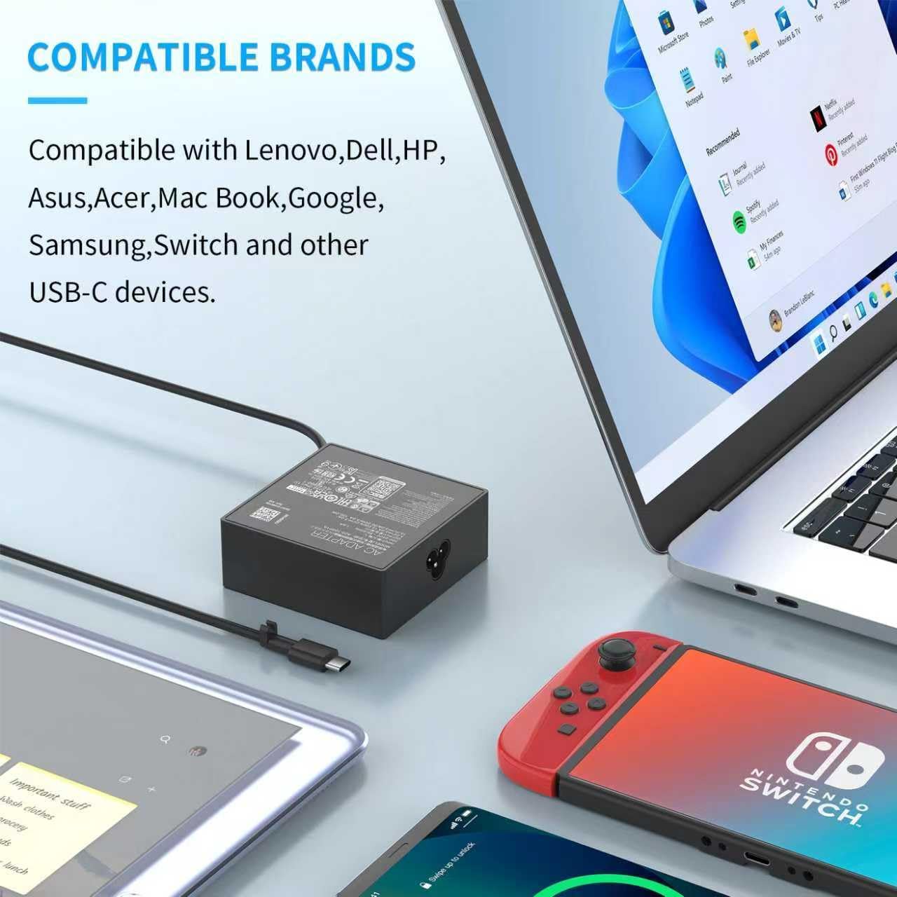 100W USB-C Charger Compatible with Asus Rog Ally X Flow X13 X13 Z13 Gv301 Gv302 Gv302 Gz301 65W USB-C Adapter Suitable for Vivobook Zenbook 14 and 14X Series Laptop