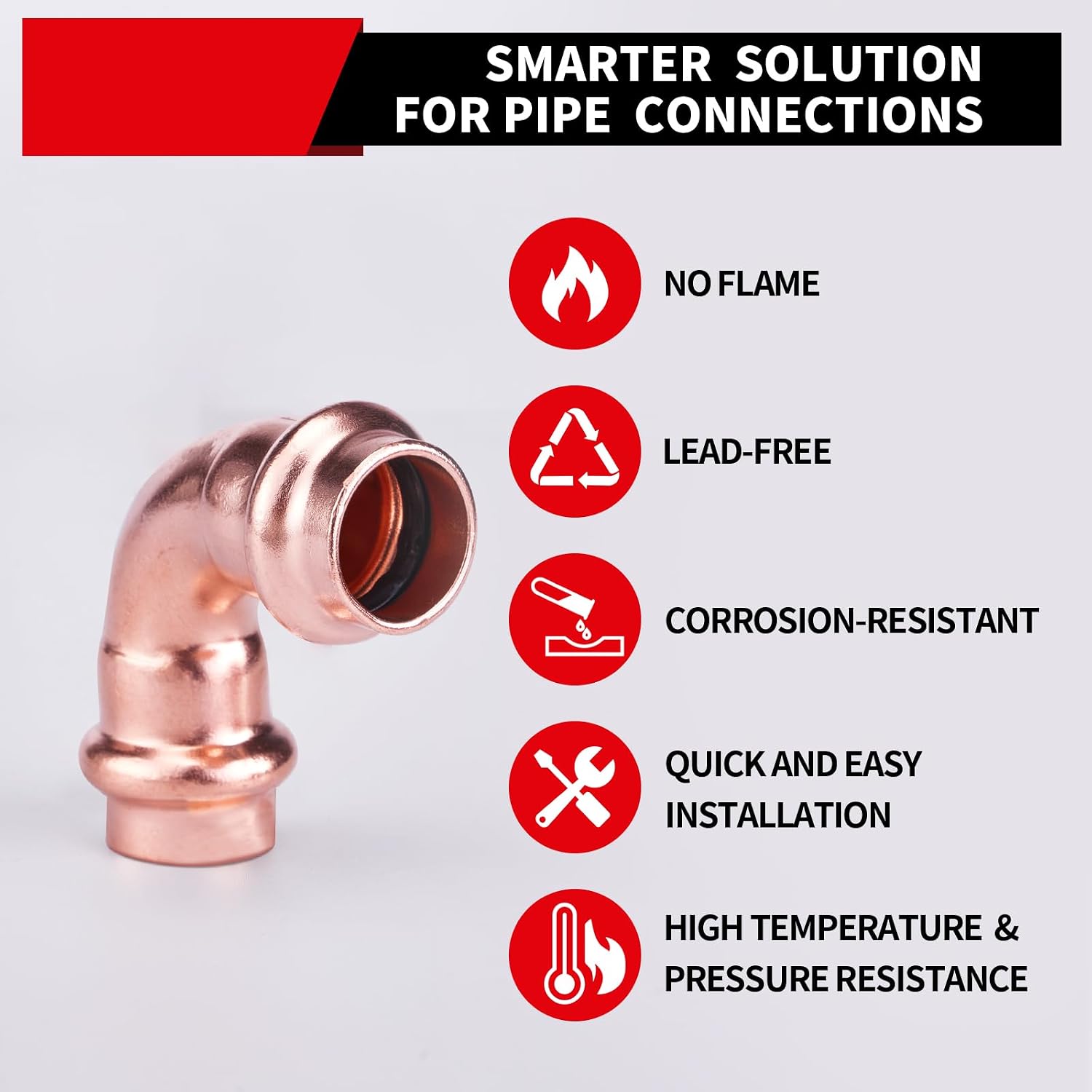 Copper Press Fitting 90 Degree Elbow Fittings, 10-Pcs 3/4 x 3/4 inch Heavy Duty Pro Press Fittings, P x P for Copper Fitting Connection, NSF 61 & 372, cUPC Certified