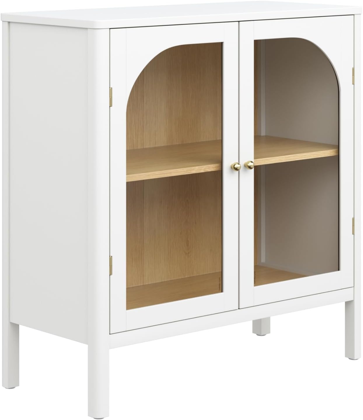 Nathan James Mason Wood Storage Cabinet Accent Sideboard Buffet Credenza TV Stand with Glass Doors and Adjustable Shelf for Dining Room, Entryway or Living Room, Clear Glass/White/Light Oak, Set of 3