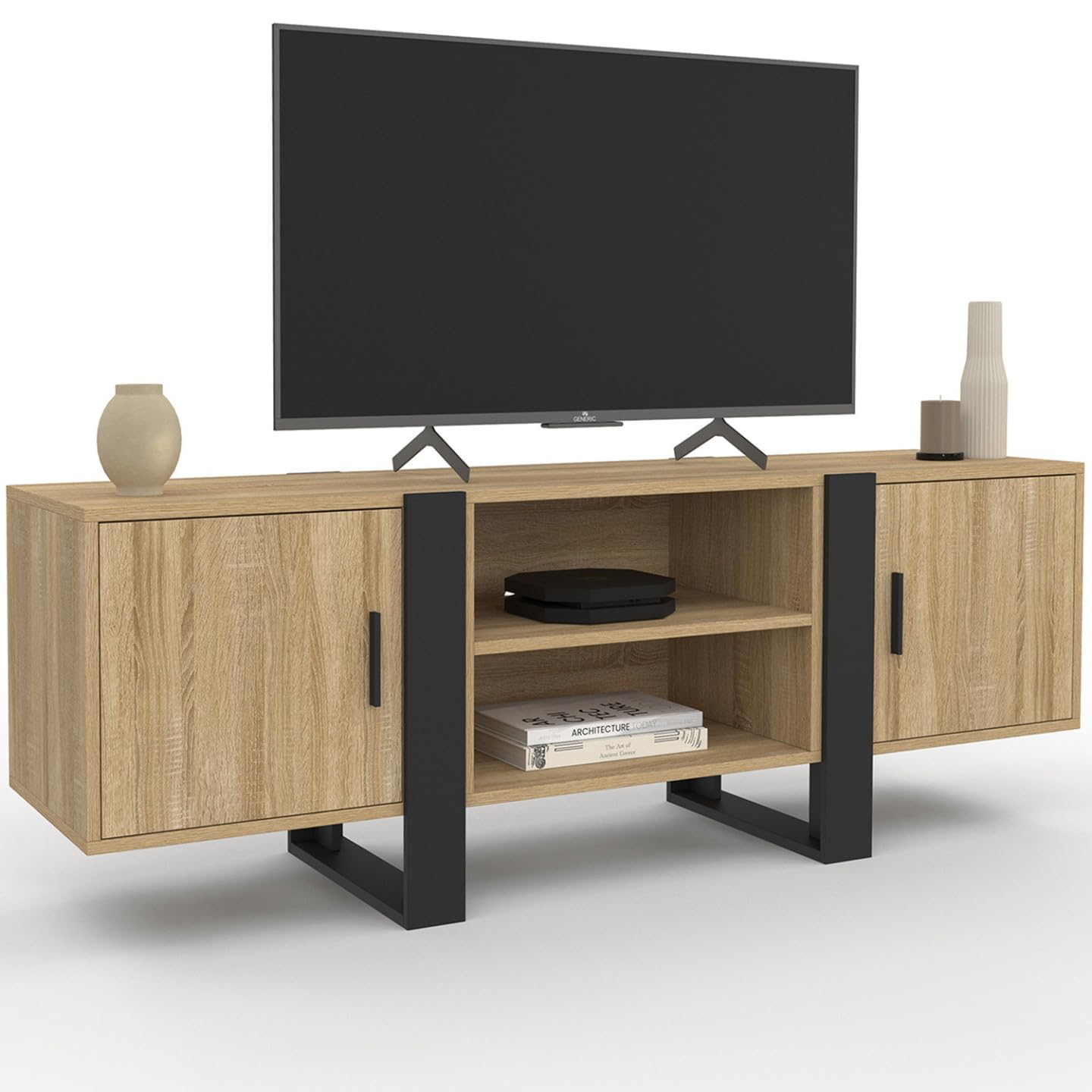 IDMarket - Meuble TV 140 cm Phoenix 2 Portes Bois et Noir