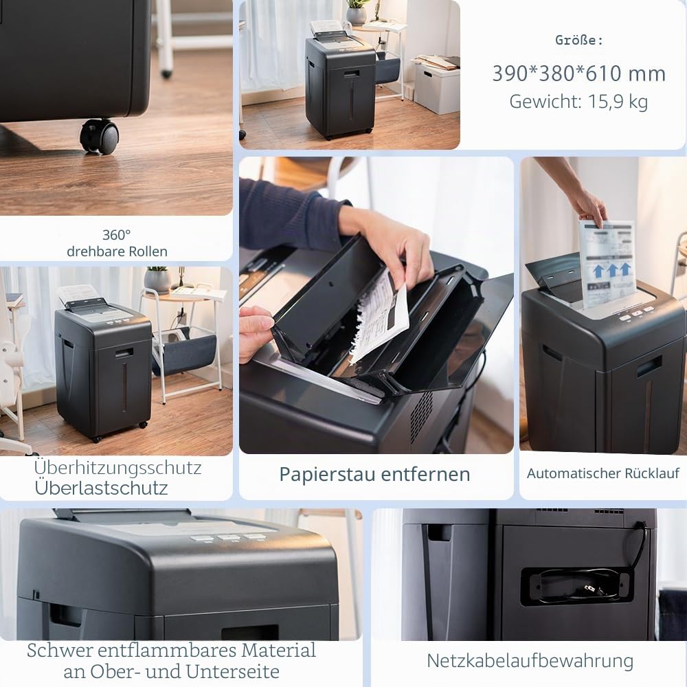 Aktenvernichter Automatischer Schredder Papier 200 Blatt | P5 Sicherheit Mikroschnitt Papierschredder Professionell für CD Kreditkarten 60 Min - Büro Haushalt Zuhause Schule Homeoffice
